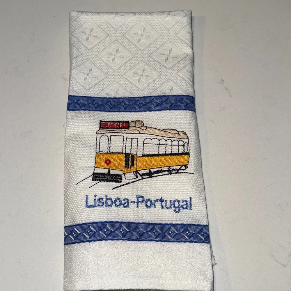 Lisboa Portugal Embroidered Tea Towel